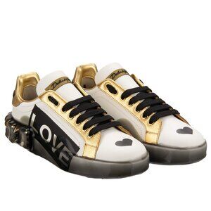 Dolce & Gabbana - Crystal Love Heart Sneaker Shoes PORTOFINO White Gold EUR 38,5